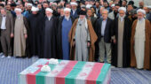 نماز رهبر انقلاب بر پیکر دو قاضی شهید